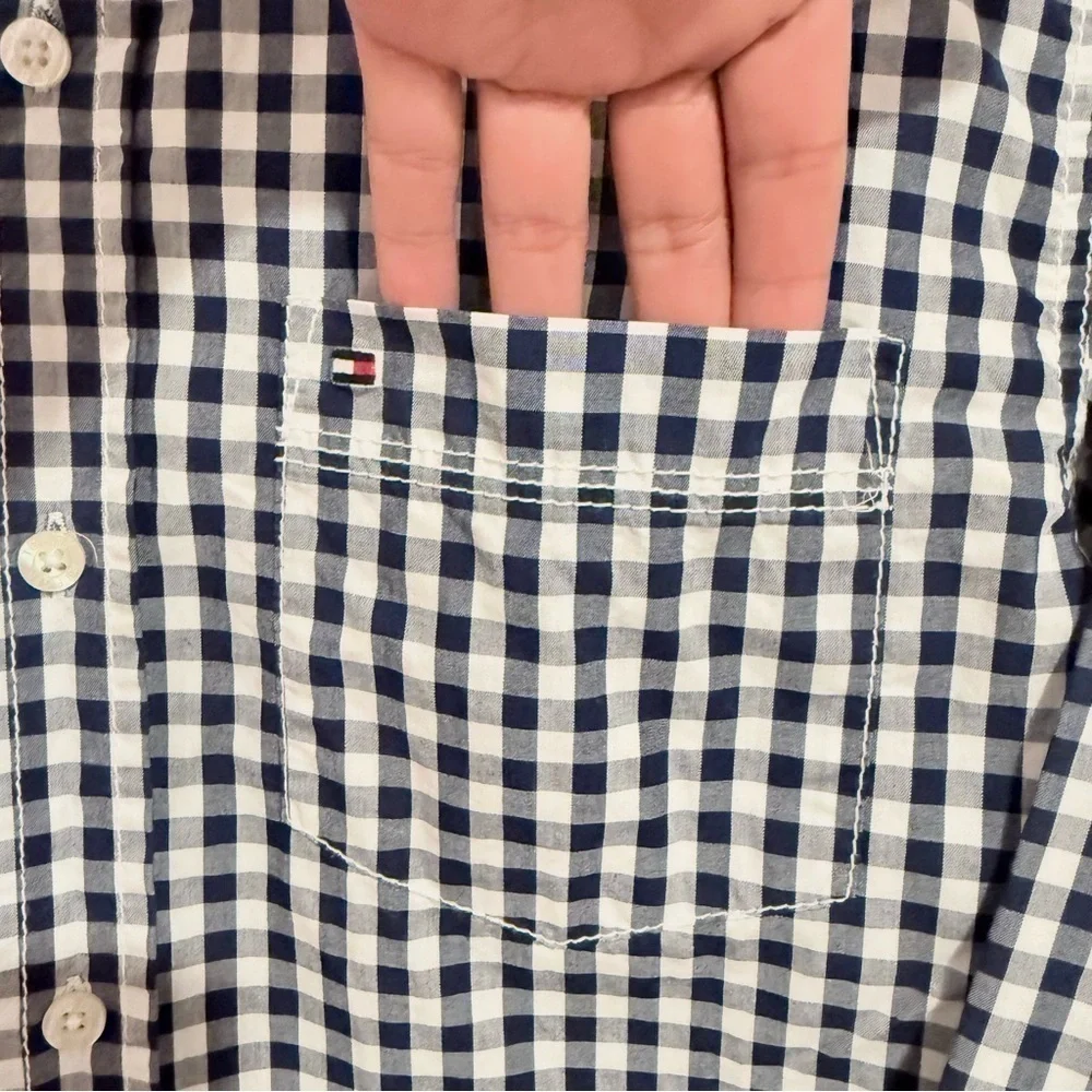 Tommy Hilfiger Collared Shirt Blue Checkered Button Down Size 16/18 Youth Large